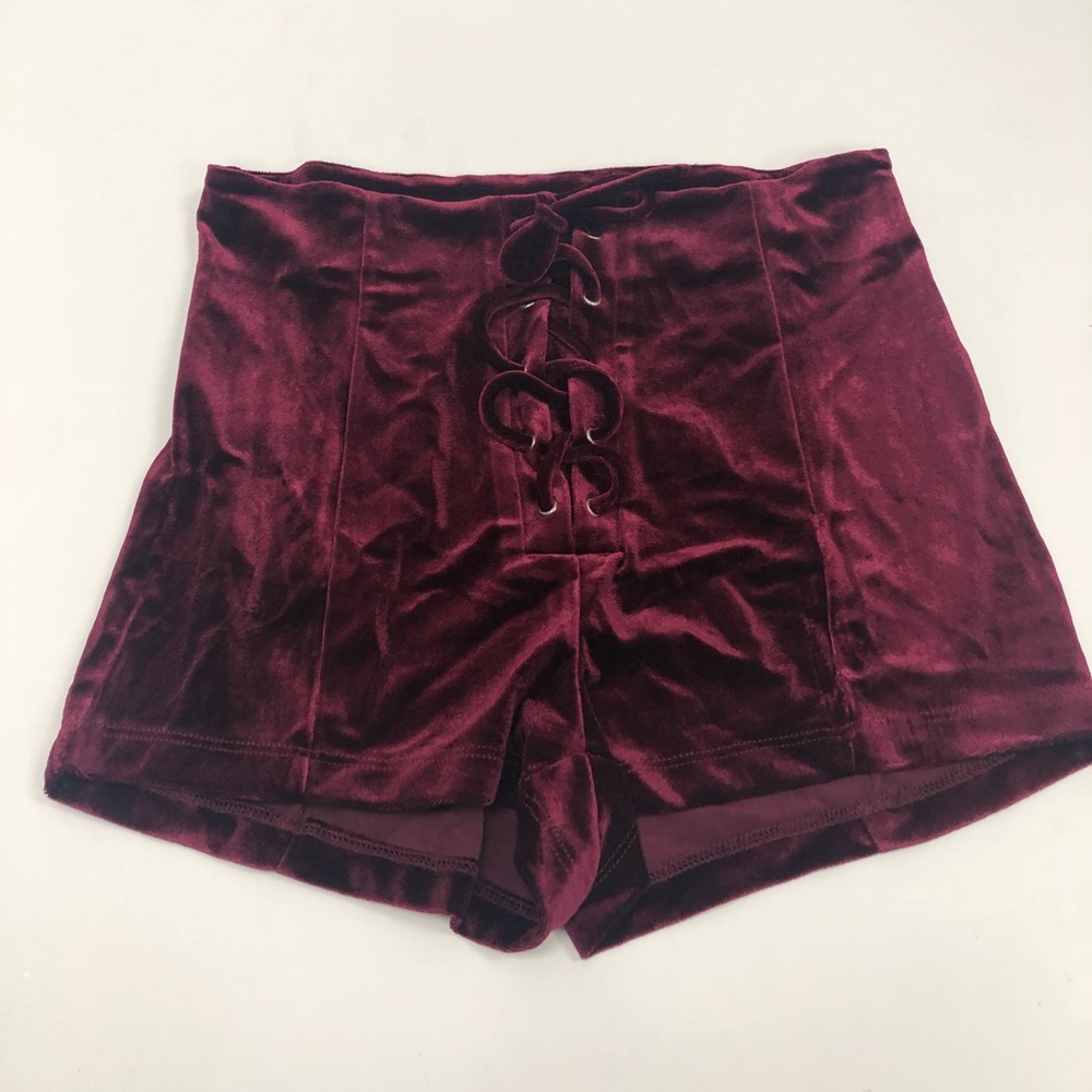 Burgundy velour party shorts